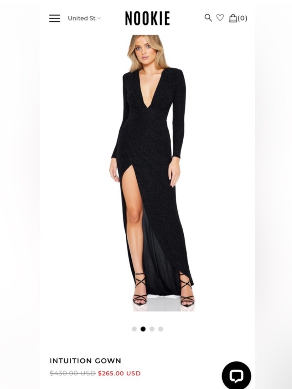 Nookie Black Long-Sleeve V-Neck Evening Gown